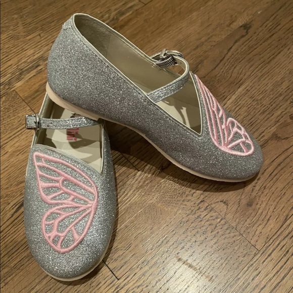 New Sophia Webster MINI Girl Silver Butterfly Embroidered Ballerinas Shoes 29 12